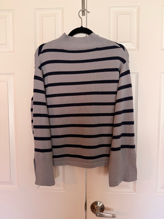 Sweaters - Gray and Navy Striped Sweater with bell sleeves